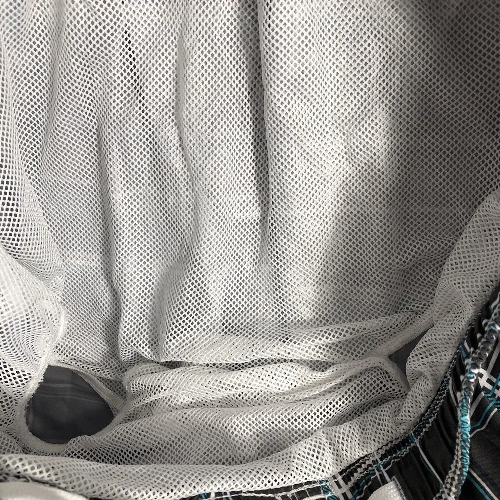 Kanu Surf Board Shorts Men's Plus 3X Gray Blue White Plaid Cargo Swim Trunks NWT